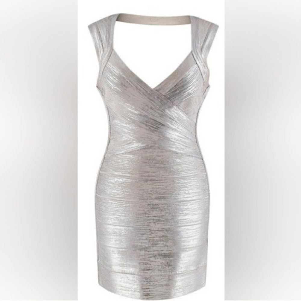 Herve Leger silver foil bandage mini dress